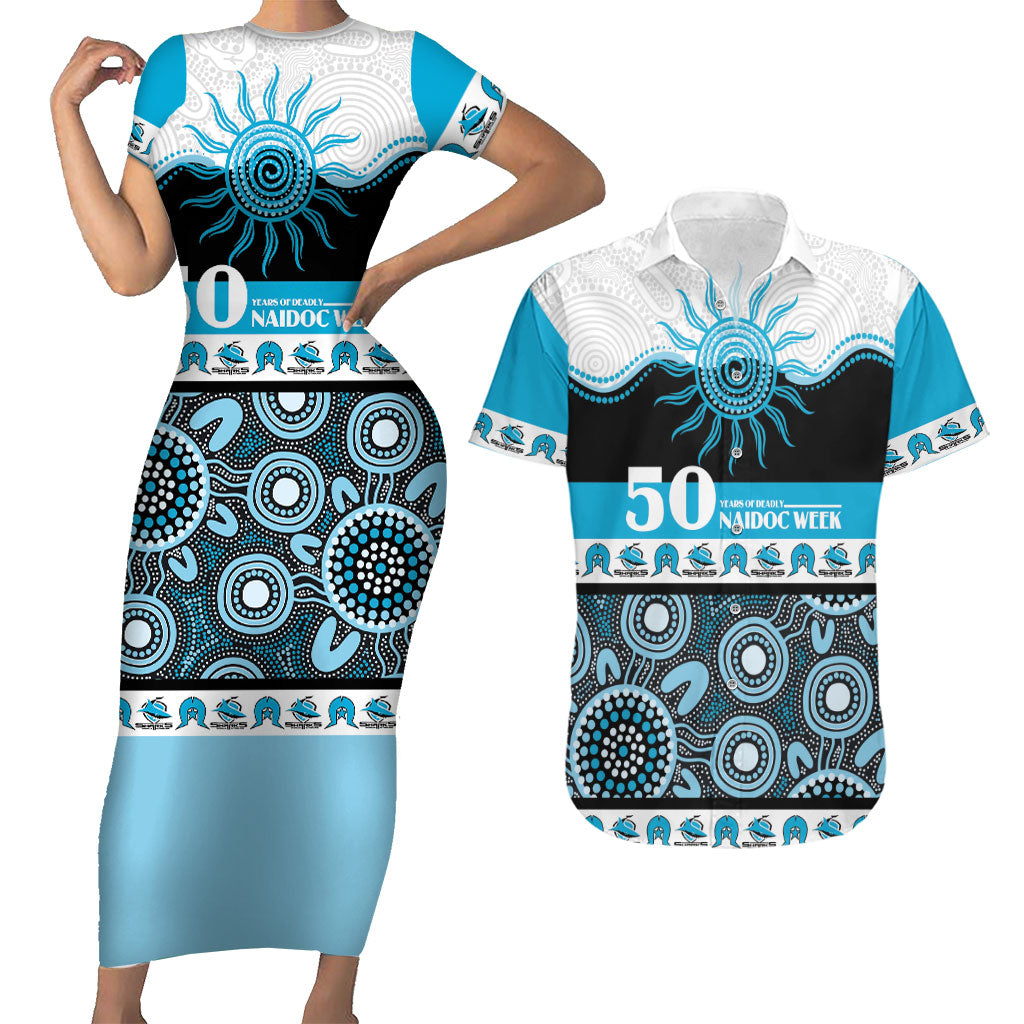 Sharks NAIDOC Week Personalised Couples Matching Short Sleeve Bodycon Dress and Hawaiian Shirt Aboriginal Torres Strait Islanders Vibe