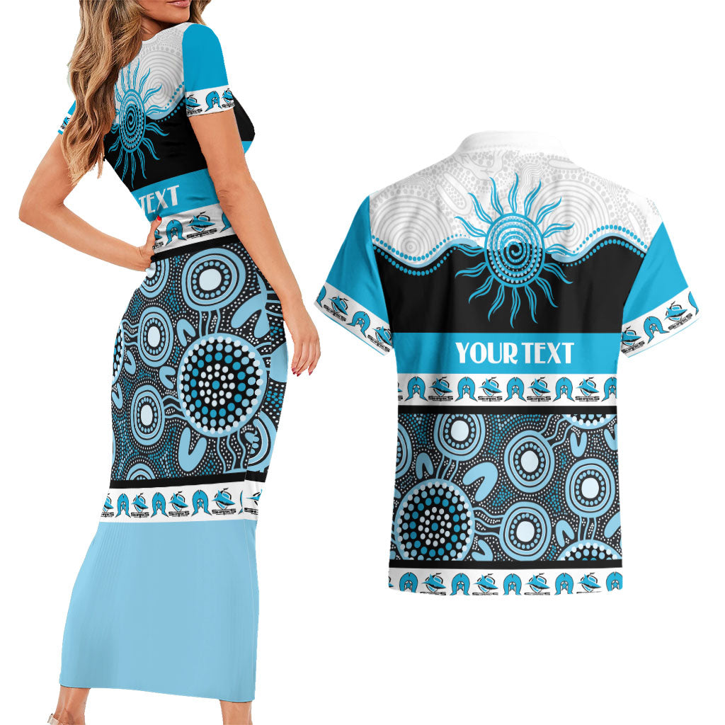 Sharks NAIDOC Week Personalised Couples Matching Short Sleeve Bodycon Dress and Hawaiian Shirt Aboriginal Torres Strait Islanders Vibe