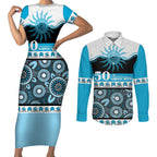 Sharks NAIDOC Week Personalised Couples Matching Short Sleeve Bodycon Dress and Long Sleeve Button Shirt Aboriginal Torres Strait Islanders Vibe