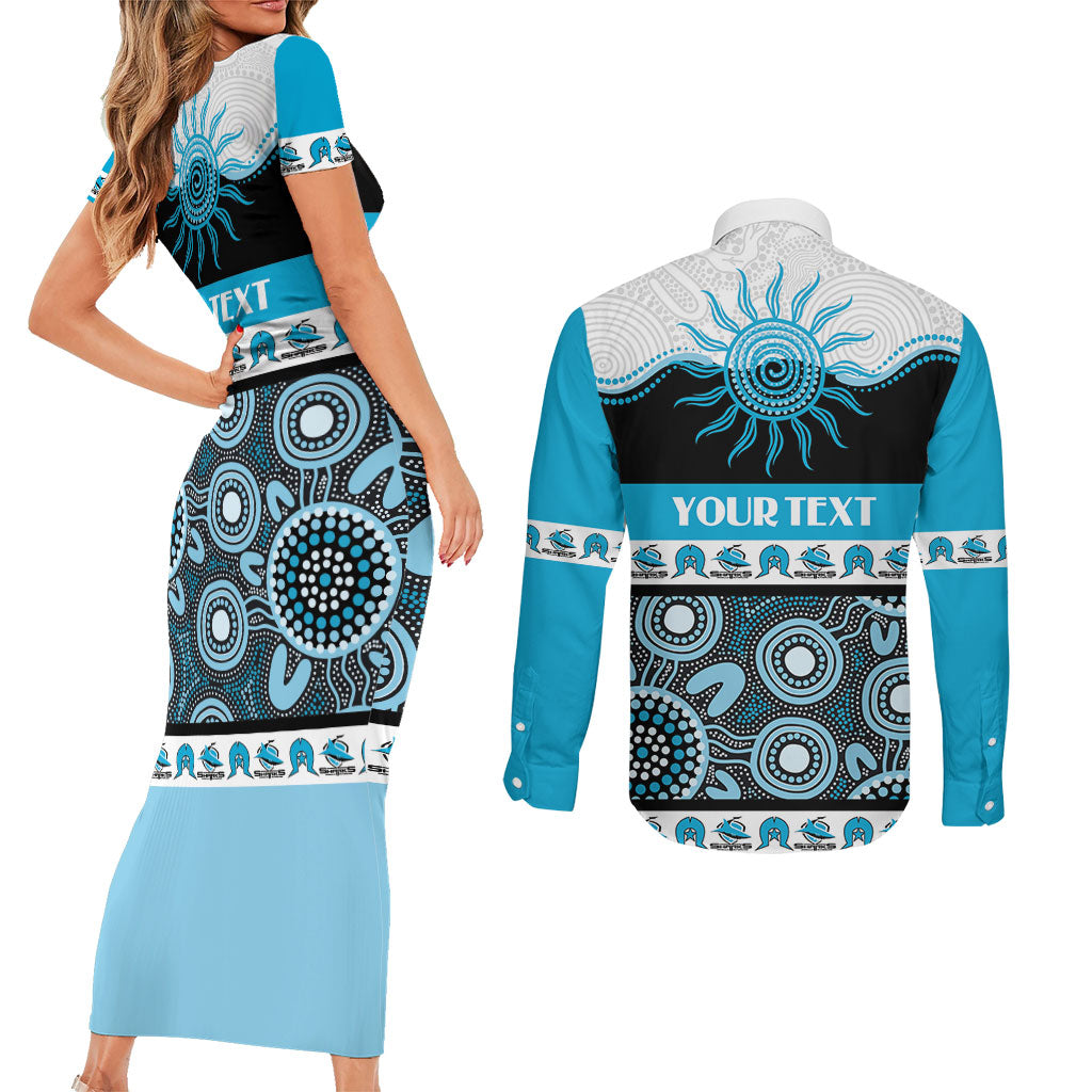 Sharks NAIDOC Week Personalised Couples Matching Short Sleeve Bodycon Dress and Long Sleeve Button Shirt Aboriginal Torres Strait Islanders Vibe