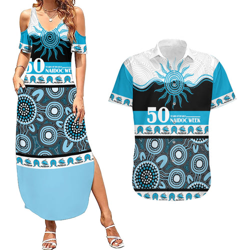 Sharks NAIDOC Week Personalised Couples Matching Summer Maxi Dress and Hawaiian Shirt Aboriginal Torres Strait Islanders Vibe