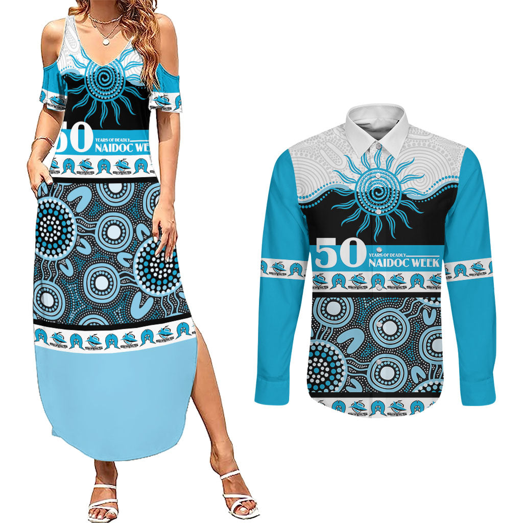 Sharks NAIDOC Week Personalised Couples Matching Summer Maxi Dress and Long Sleeve Button Shirt Aboriginal Torres Strait Islanders Vibe