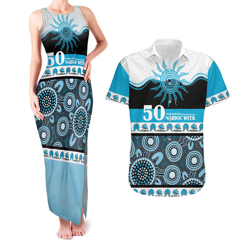 Sharks NAIDOC Week Personalised Couples Matching Tank Maxi Dress and Hawaiian Shirt Aboriginal Torres Strait Islanders Vibe