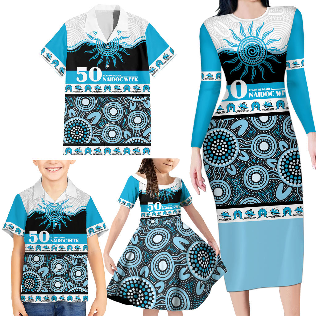 Sharks NAIDOC Week Personalised Family Matching Long Sleeve Bodycon Dress and Hawaiian Shirt Aboriginal Torres Strait Islanders Vibe