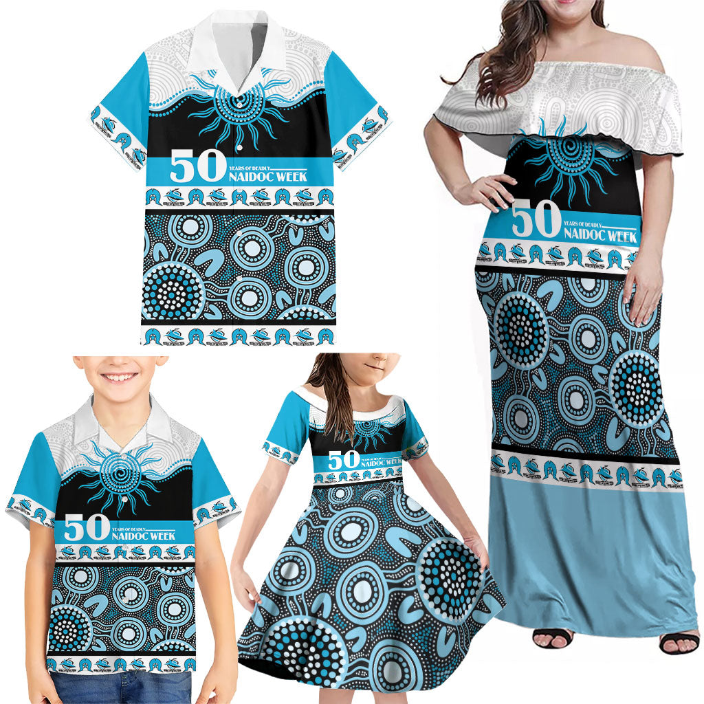 Sharks NAIDOC Week Personalised Family Matching Off Shoulder Maxi Dress and Hawaiian Shirt Aboriginal Torres Strait Islanders Vibe