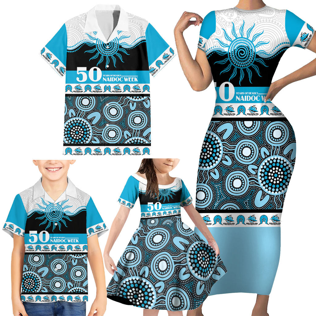 Sharks NAIDOC Week Personalised Family Matching Short Sleeve Bodycon Dress and Hawaiian Shirt Aboriginal Torres Strait Islanders Vibe