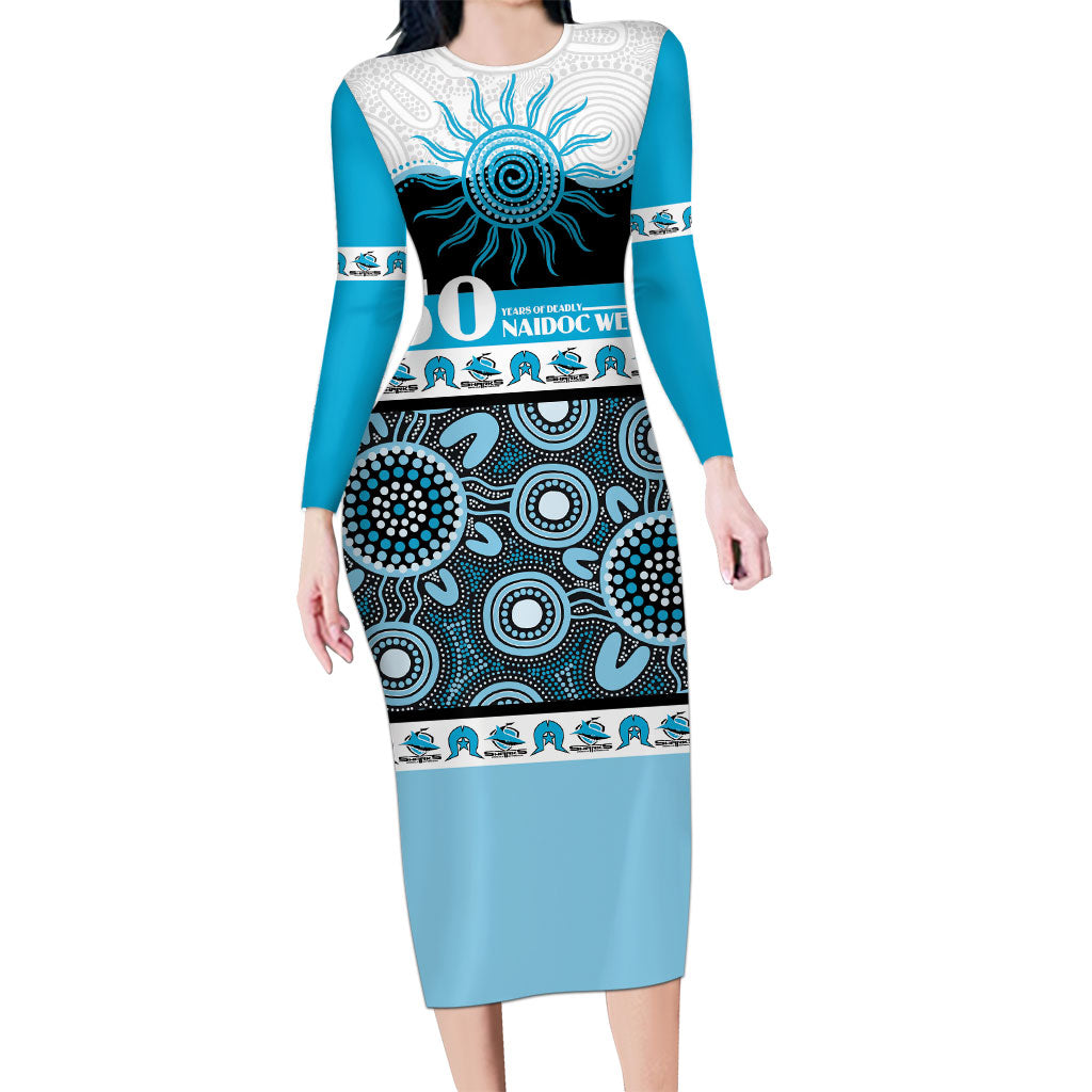 Sharks NAIDOC Week Personalised Long Sleeve Bodycon Dress Aboriginal Torres Strait Islanders Vibe