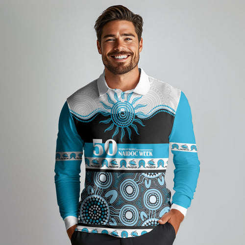 Sharks NAIDOC Week Personalised Long Sleeve Polo Shirt Aboriginal Torres Strait Islanders Vibe