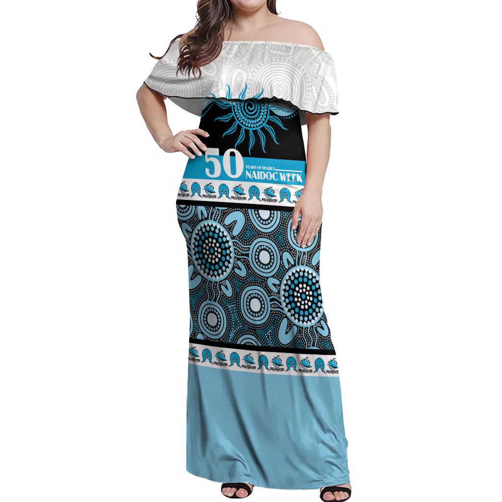 Sharks NAIDOC Week Personalised Off Shoulder Maxi Dress Aboriginal Torres Strait Islanders Vibe