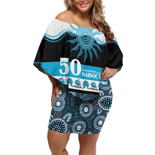 Sharks NAIDOC Week Personalised Off Shoulder Short Dress Aboriginal Torres Strait Islanders Vibe