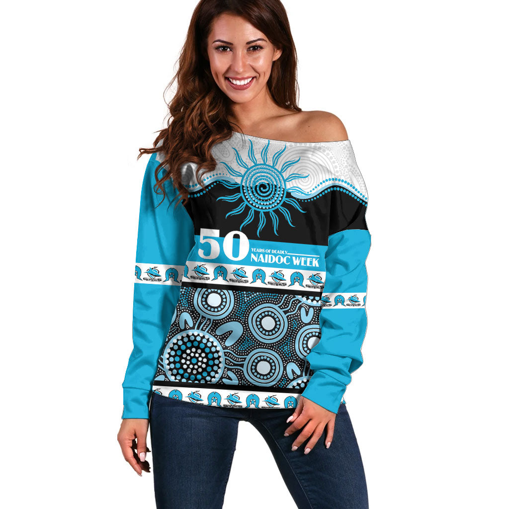 Sharks NAIDOC Week Personalised Off Shoulder Sweater Aboriginal Torres Strait Islanders Vibe