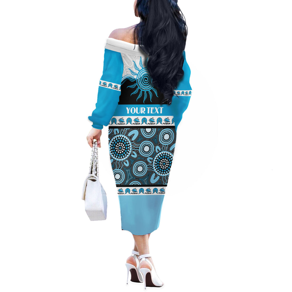 Sharks NAIDOC Week Personalised Off The Shoulder Long Sleeve Dress Aboriginal Torres Strait Islanders Vibe
