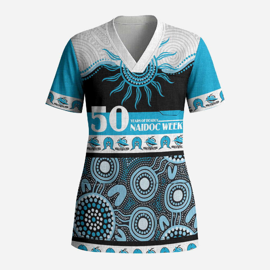 Sharks NAIDOC Week Personalised Scrub Top Aboriginal Torres Strait Islanders Vibe