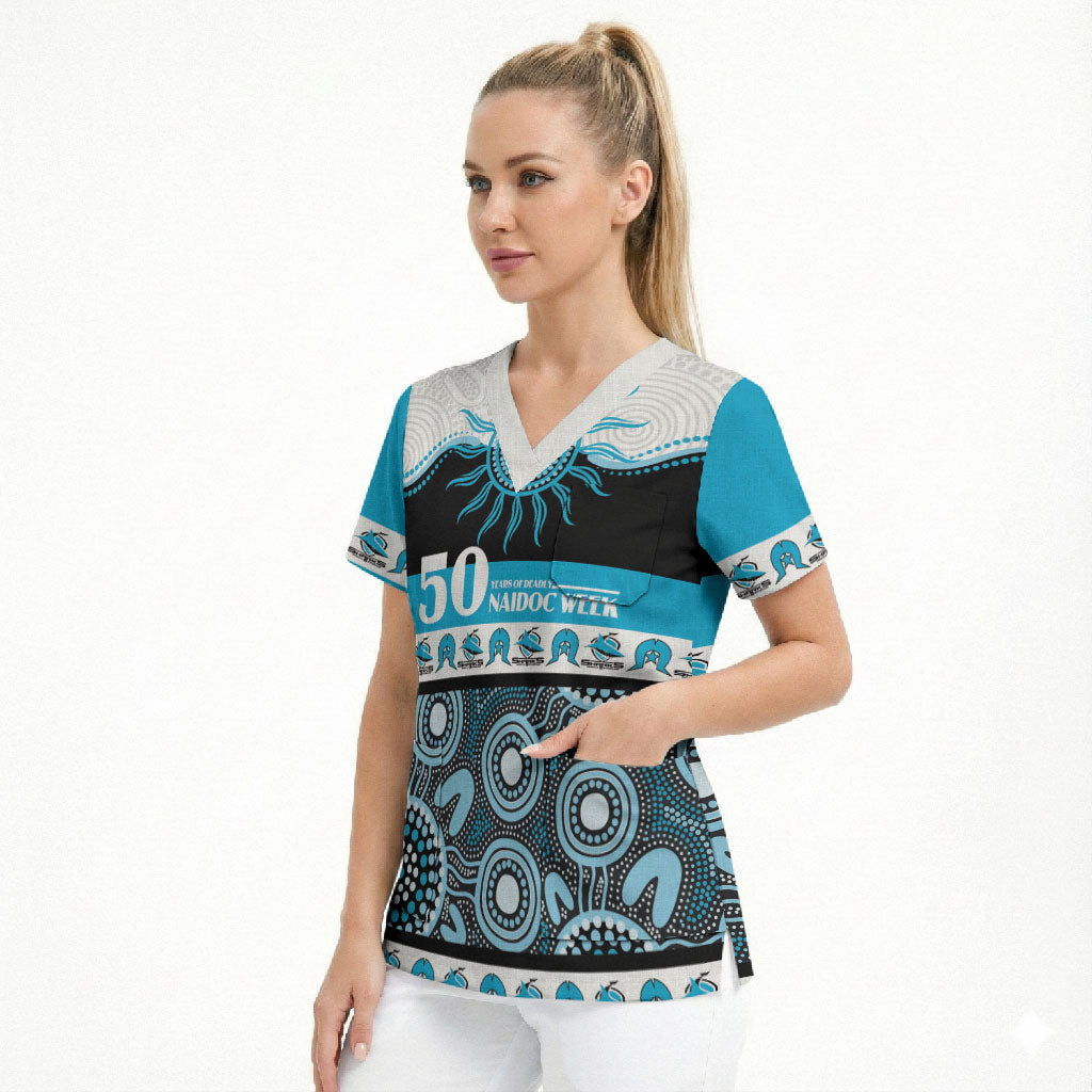 Sharks NAIDOC Week Personalised Scrub Top Aboriginal Torres Strait Islanders Vibe