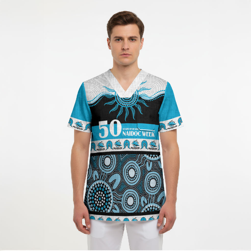Sharks NAIDOC Week Personalised Scrub Top Aboriginal Torres Strait Islanders Vibe
