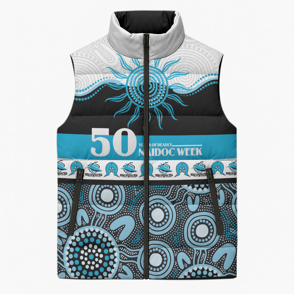 Sharks NAIDOC Week Personalised Sleeveless Puffer Jacket Aboriginal Torres Strait Islanders Vibe