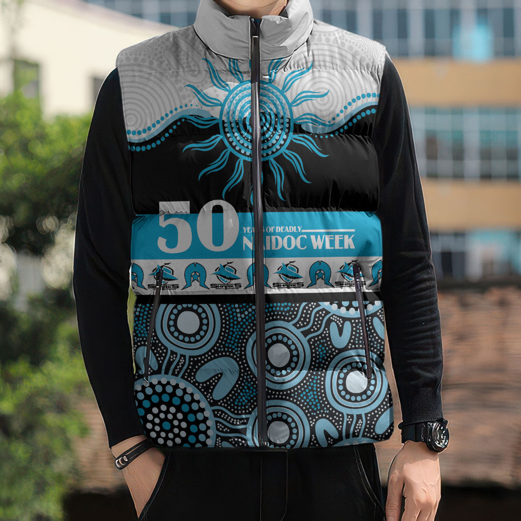 Sharks NAIDOC Week Personalised Sleeveless Puffer Jacket Aboriginal Torres Strait Islanders Vibe