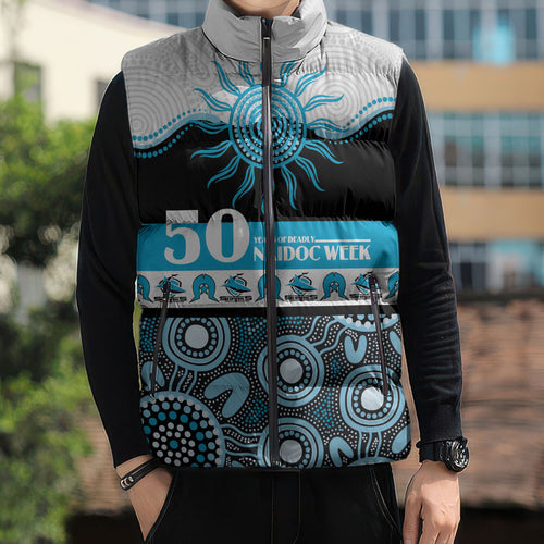 Sharks NAIDOC Week Personalised Sleeveless Puffer Jacket Aboriginal Torres Strait Islanders Vibe