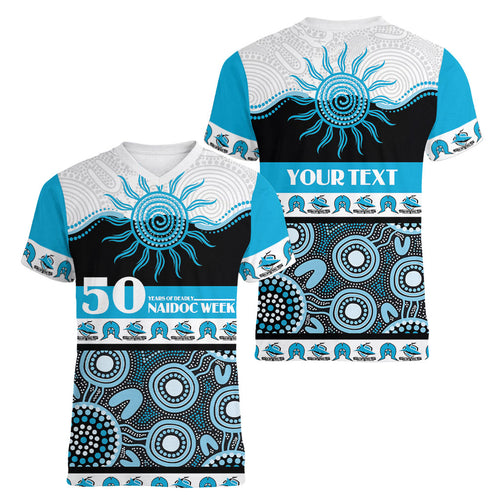 Sharks NAIDOC Week Personalised Women V-Neck T-Shirt Aboriginal Torres Strait Islanders Vibe
