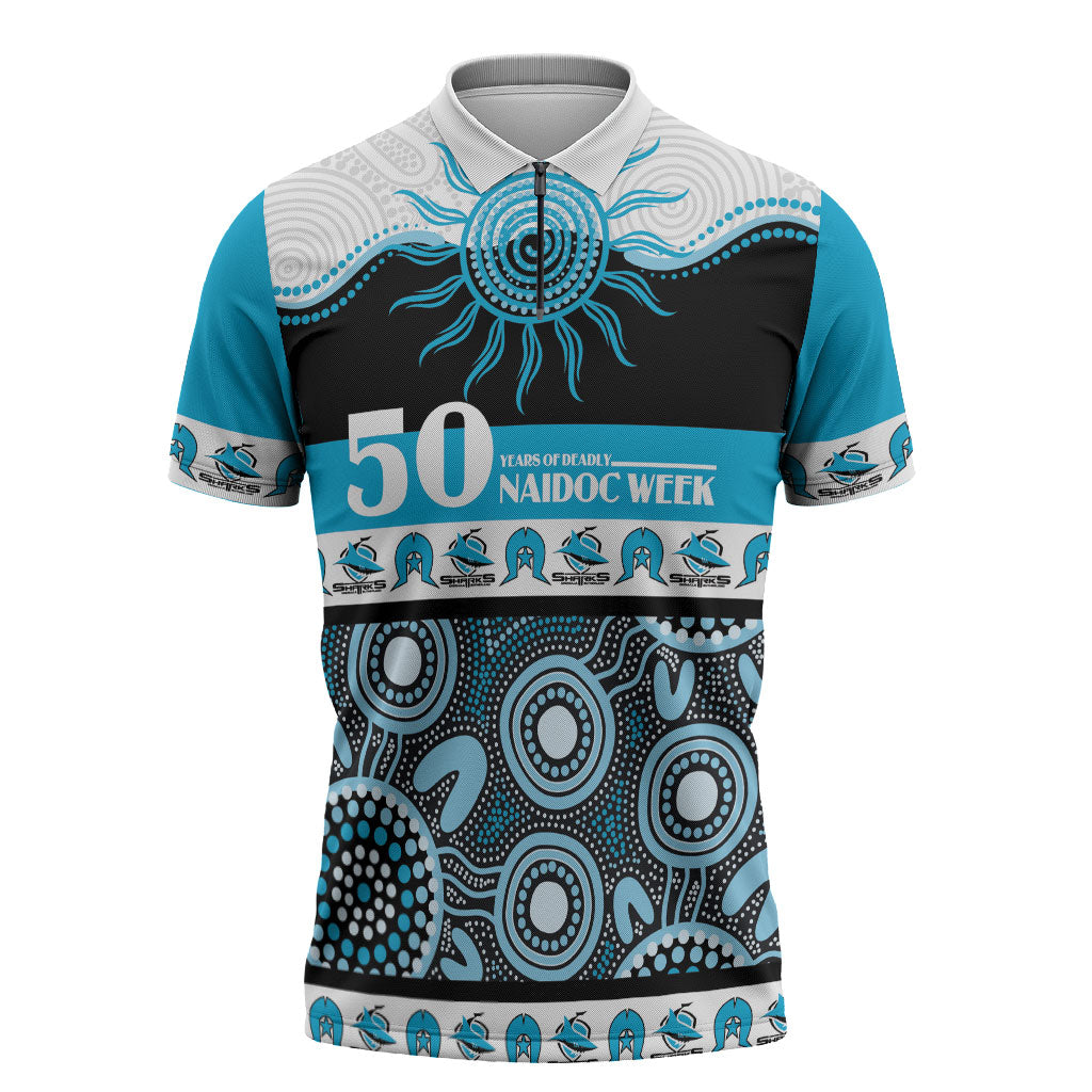 Sharks NAIDOC Week Personalised Zipper Polo Shirt Aboriginal Torres Strait Islanders Vibe