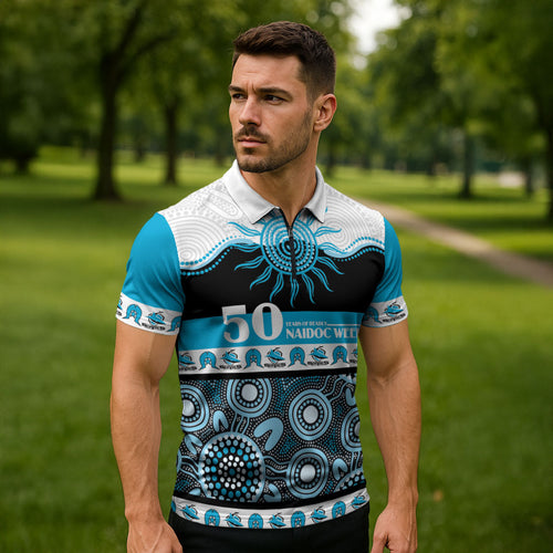 Sharks NAIDOC Week Personalised Zipper Polo Shirt Aboriginal Torres Strait Islanders Vibe