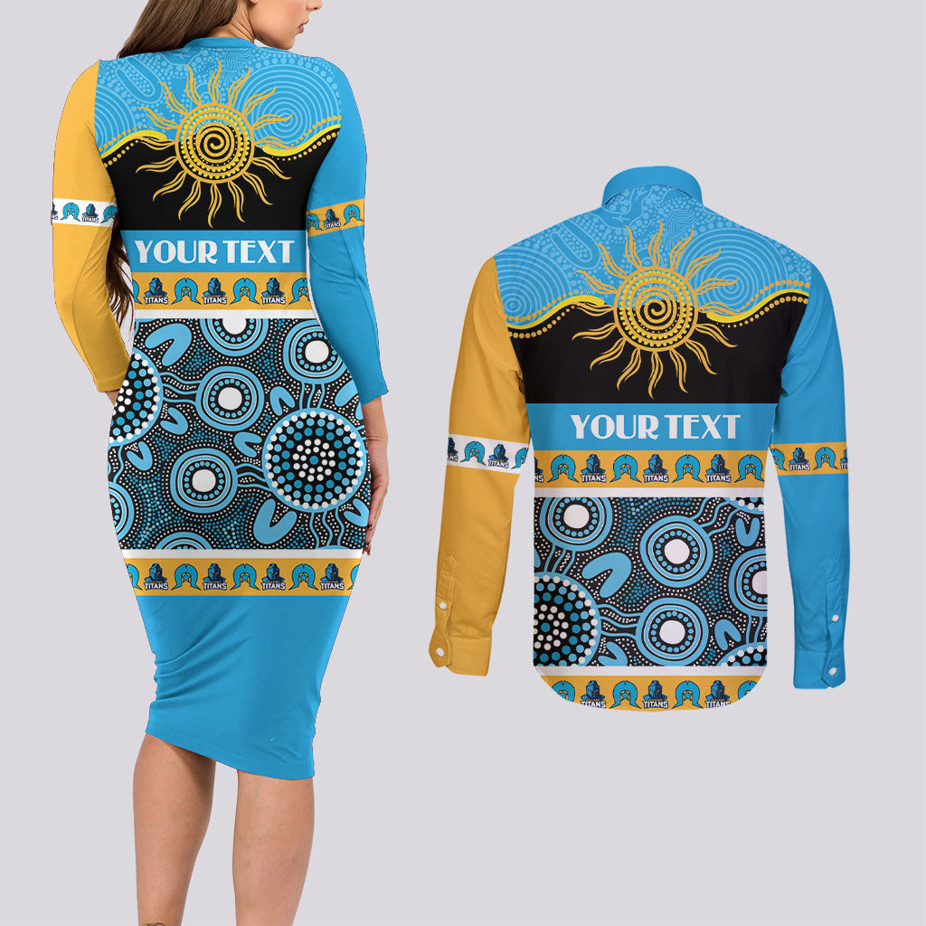 Titans NAIDOC Week Personalised Couples Matching Long Sleeve Bodycon Dress and Long Sleeve Button Shirt Aboriginal Torres Strait Islanders Vibe