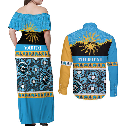 Titans NAIDOC Week Personalised Couples Matching Off Shoulder Maxi Dress and Long Sleeve Button Shirt Aboriginal Torres Strait Islanders Vibe