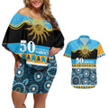 Titans NAIDOC Week Personalised Couples Matching Off Shoulder Short Dress and Hawaiian Shirt Aboriginal Torres Strait Islanders Vibe