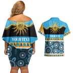 Titans NAIDOC Week Personalised Couples Matching Off Shoulder Short Dress and Hawaiian Shirt Aboriginal Torres Strait Islanders Vibe