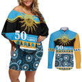 Titans NAIDOC Week Personalised Couples Matching Off Shoulder Short Dress and Long Sleeve Button Shirt Aboriginal Torres Strait Islanders Vibe