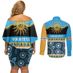 Titans NAIDOC Week Personalised Couples Matching Off Shoulder Short Dress and Long Sleeve Button Shirt Aboriginal Torres Strait Islanders Vibe