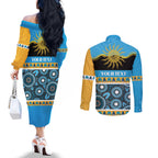 Titans NAIDOC Week Personalised Couples Matching Off The Shoulder Long Sleeve Dress and Long Sleeve Button Shirt Aboriginal Torres Strait Islanders Vibe