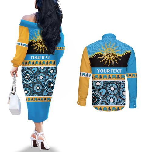 Titans NAIDOC Week Personalised Couples Matching Off The Shoulder Long Sleeve Dress and Long Sleeve Button Shirt Aboriginal Torres Strait Islanders Vibe