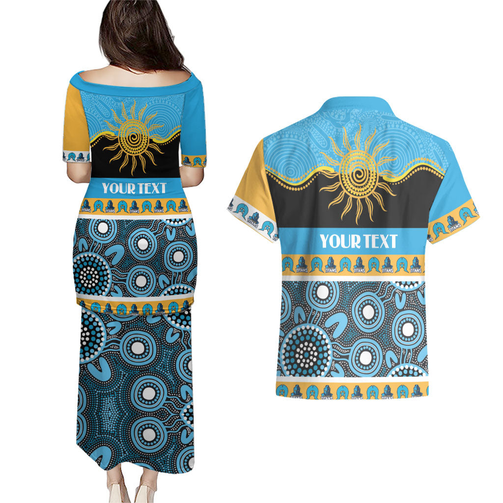 Titans NAIDOC Week Personalised Couples Matching Puletasi and Hawaiian Shirt Aboriginal Torres Strait Islanders Vibe