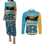 Titans NAIDOC Week Personalised Couples Matching Puletasi and Long Sleeve Button Shirt Aboriginal Torres Strait Islanders Vibe