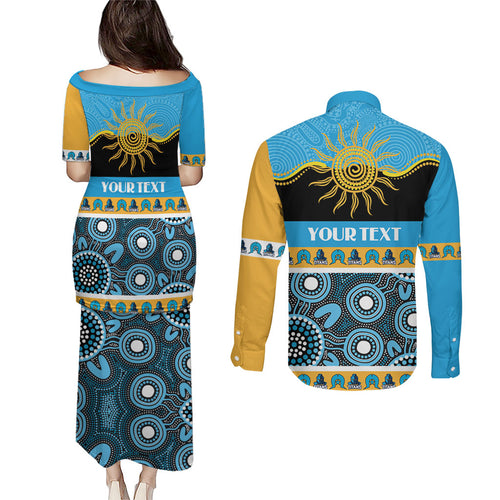 Titans NAIDOC Week Personalised Couples Matching Puletasi and Long Sleeve Button Shirt Aboriginal Torres Strait Islanders Vibe
