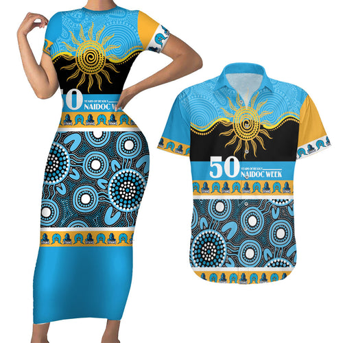 Titans NAIDOC Week Personalised Couples Matching Short Sleeve Bodycon Dress and Hawaiian Shirt Aboriginal Torres Strait Islanders Vibe