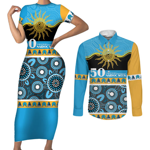 Titans NAIDOC Week Personalised Couples Matching Short Sleeve Bodycon Dress and Long Sleeve Button Shirt Aboriginal Torres Strait Islanders Vibe