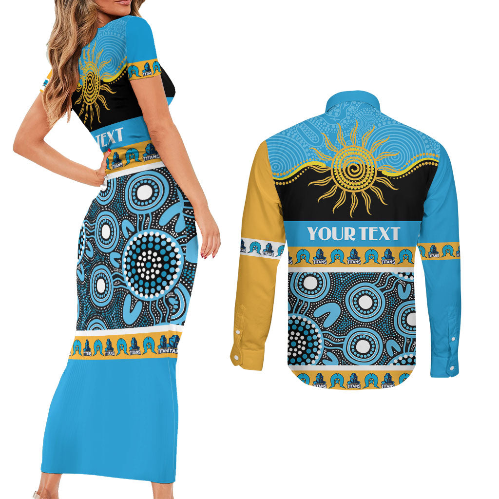 Titans NAIDOC Week Personalised Couples Matching Short Sleeve Bodycon Dress and Long Sleeve Button Shirt Aboriginal Torres Strait Islanders Vibe