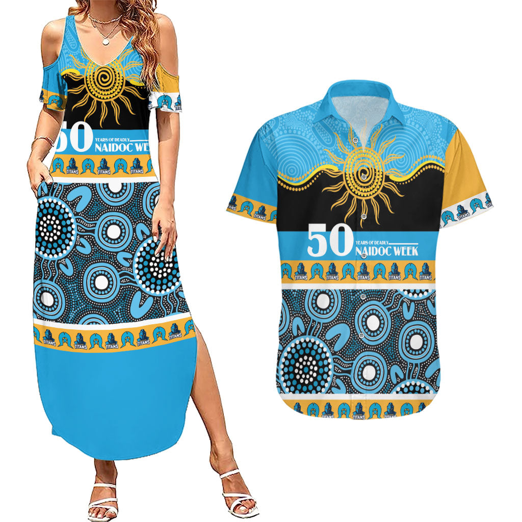 Titans NAIDOC Week Personalised Couples Matching Summer Maxi Dress and Hawaiian Shirt Aboriginal Torres Strait Islanders Vibe