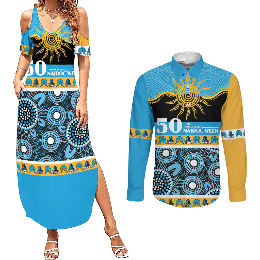 Titans NAIDOC Week Personalised Couples Matching Summer Maxi Dress and Long Sleeve Button Shirt Aboriginal Torres Strait Islanders Vibe