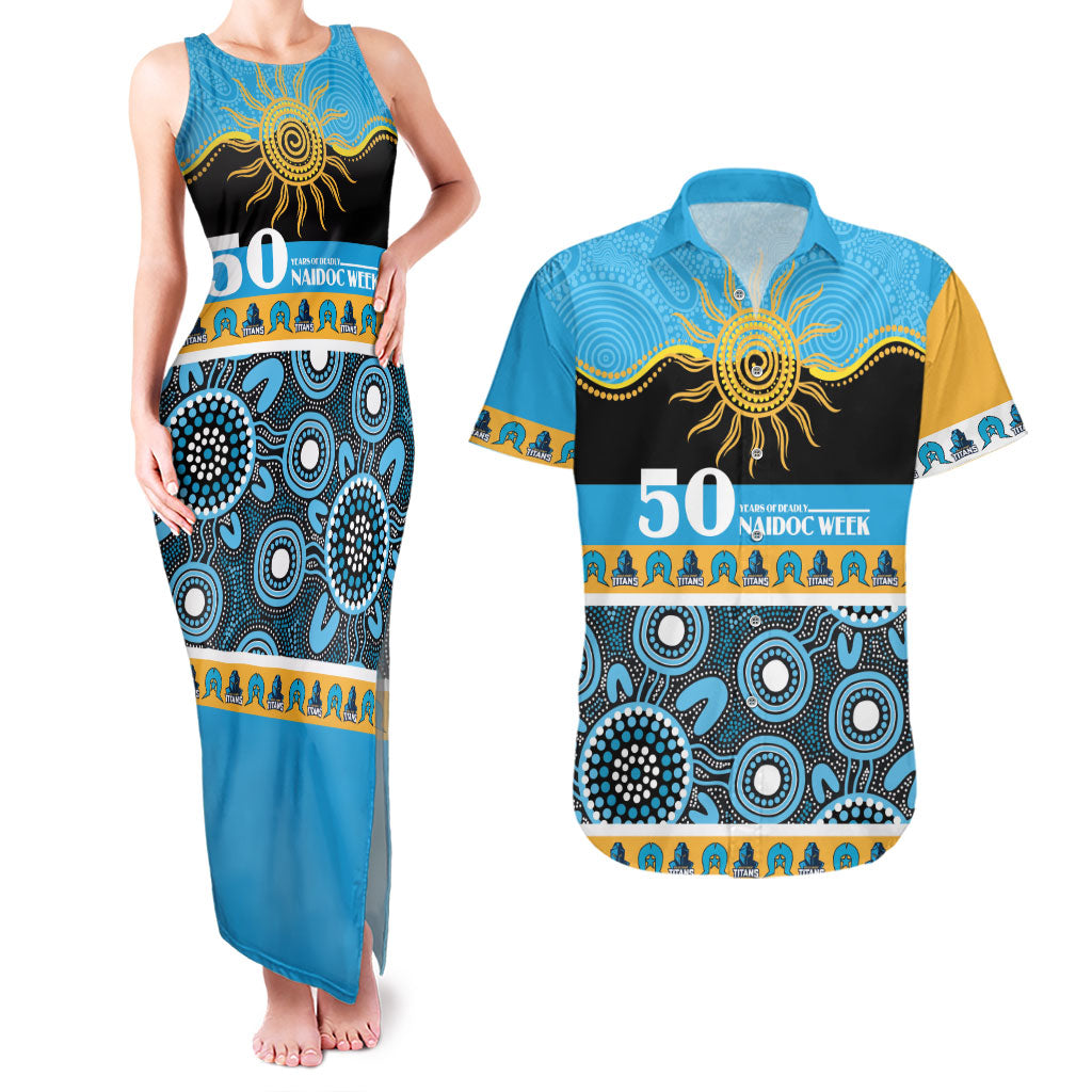Titans NAIDOC Week Personalised Couples Matching Tank Maxi Dress and Hawaiian Shirt Aboriginal Torres Strait Islanders Vibe