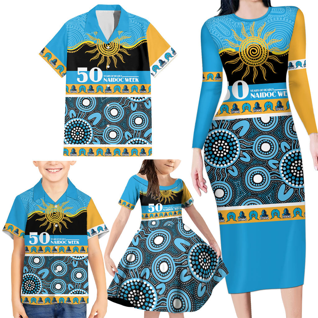 Titans NAIDOC Week Personalised Family Matching Long Sleeve Bodycon Dress and Hawaiian Shirt Aboriginal Torres Strait Islanders Vibe