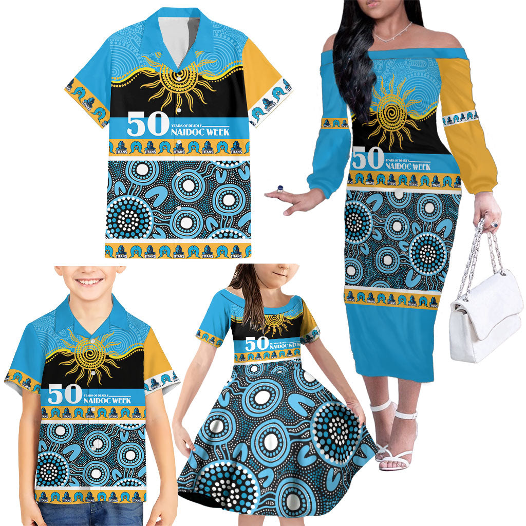 Titans NAIDOC Week Personalised Family Matching Off The Shoulder Long Sleeve Dress and Hawaiian Shirt Aboriginal Torres Strait Islanders Vibe