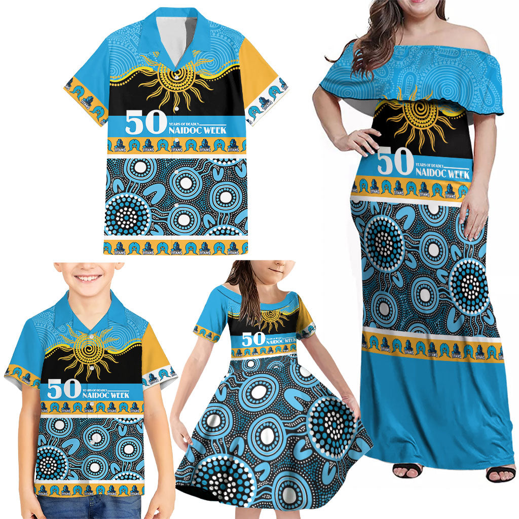 Titans NAIDOC Week Personalised Family Matching Off Shoulder Maxi Dress and Hawaiian Shirt Aboriginal Torres Strait Islanders Vibe