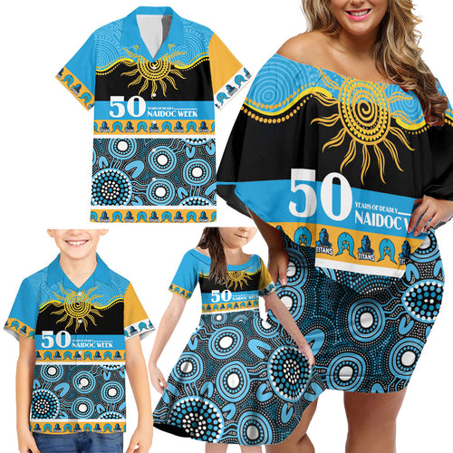 Titans NAIDOC Week Personalised Family Matching Off Shoulder Short Dress and Hawaiian Shirt Aboriginal Torres Strait Islanders Vibe