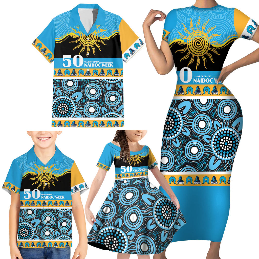 Titans NAIDOC Week Personalised Family Matching Short Sleeve Bodycon Dress and Hawaiian Shirt Aboriginal Torres Strait Islanders Vibe