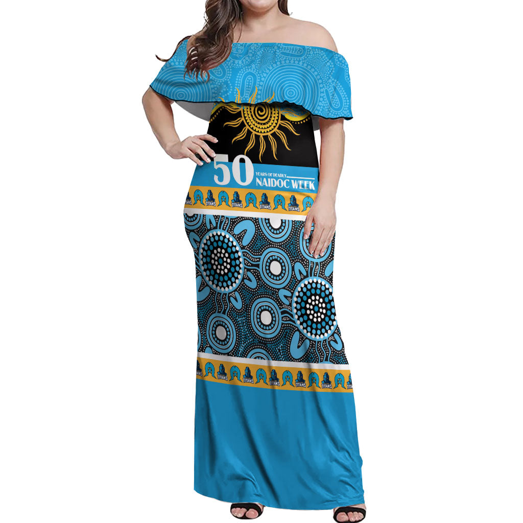 Titans NAIDOC Week Personalised Off Shoulder Maxi Dress Aboriginal Torres Strait Islanders Vibe