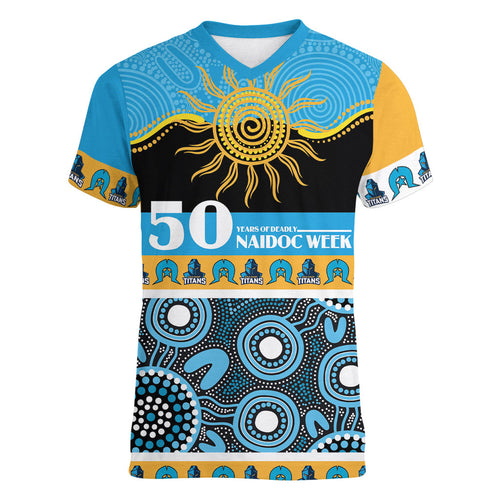 Titans NAIDOC Week Personalised Women V-Neck T-Shirt Aboriginal Torres Strait Islanders Vibe