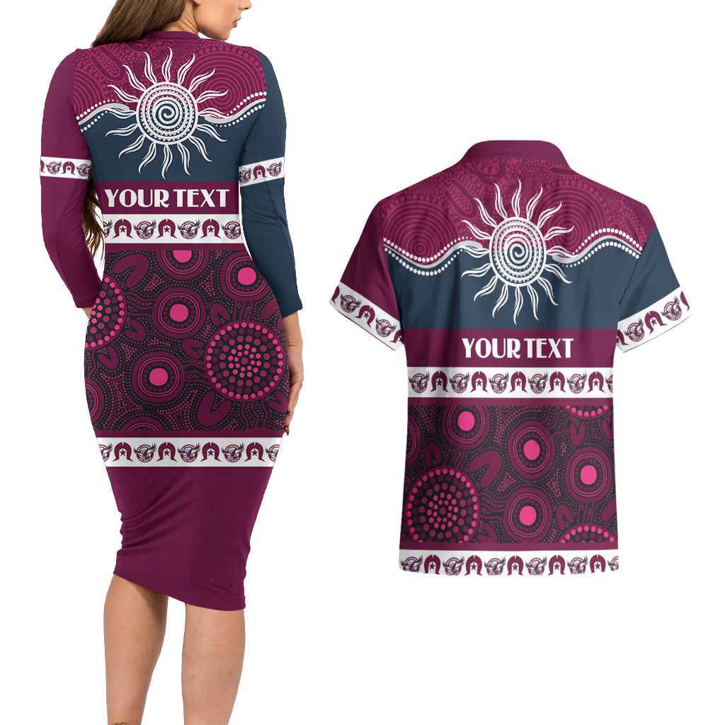 Sea Eagles NAIDOC Week Personalised Couples Matching Long Sleeve Bodycon Dress and Hawaiian Shirt Aboriginal Torres Strait Islanders Vibe
